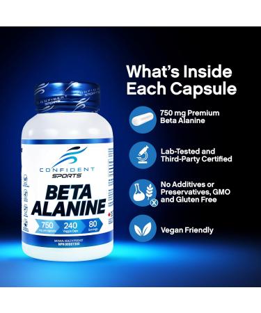 CONFIDENT SPORTS - Beta Alanine - 100% Pure Beta-Alanine - Push Harder Lift Heavier and Break Your Limit with Our Pre Workout - Maximum Strength + Absorption - 120 Count - 40 Servings 120 count (Pack of 1) - Buy Online on GoSupps.com