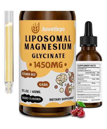 Magnesium Glycinate Liquid Drops - Liposomal Chelate with Cherry Flavor for Easy Absorption Promotes Sleep Mood Intestinal & Bone Health Reduces Stress - 60ML (2.04 Fl Oz (Pack of 1))