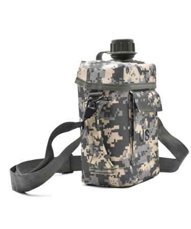 JFFCESTORE Military Canteen Squared Insulated Camouflage Bag Carrier Cover Canteen 2Quart Capacity PVC Water Bottle Pouch for Hiking Camping ACU