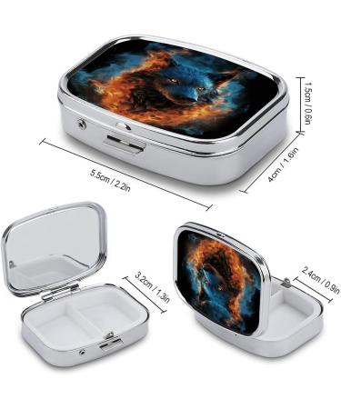 Blue Flames Wolf Head Pill Box - 2 Compartment Portable Metal Pill Organizer for Medicine Pocket & Purse - Buy Online on GoSupps.com