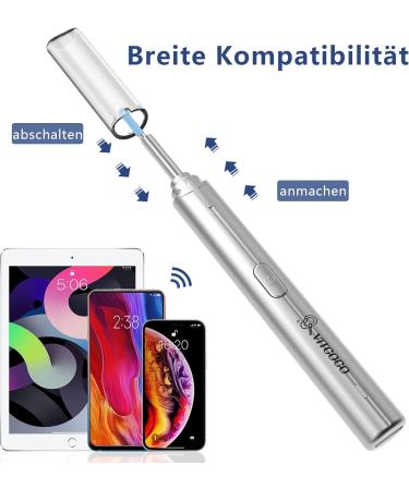 Vitcoco 1920p WiFi Ear Wax Removal Otoscope - IP67 Waterproof 360 Wide Angle Camera with 6 LEDs for Adults Children & Pets - Silver - Buy Online on GoSupps.com