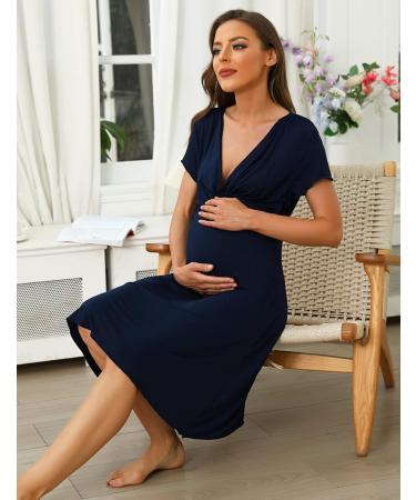 Irdcomps Women's Breastfeeding Nightdress Maternity Nursing Nightgown - Casual Navy Blue - Buy Online on GoSupps.com