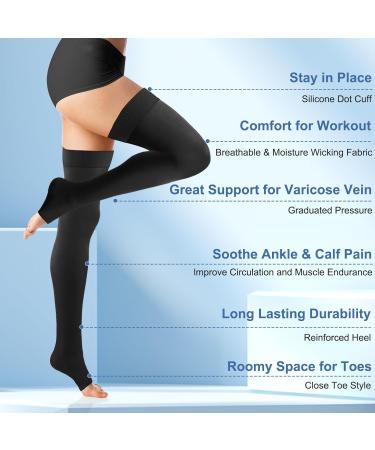 Buy Compression Stockings for Women & Men - Medical Varicose Vein Socks 23-32 mmHg Thigh High Support Open Toe Tights - Relieve Fatigue Black Small - Buy Online on GoSupps.com
