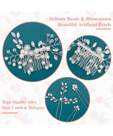 MELLIEX 4 Pieces Wedding Hair Accessories - Crystal Pearls Bridal Jewelry Hair Comb & U-shaped Hairpins for Women & Girls - Silver - Buy Online on GoSupps.com
