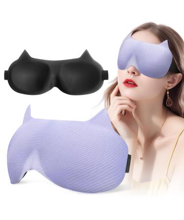 Funny Blackout Sleep Mask Cute Cat Ears 3D Eye Cover with Adjustable Strap for Both Women and Men Ultra-Light Pressure-Free Soft Blackout 3D Blindfolds for Travel Nap Party Supplies
