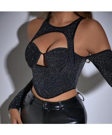 Shop Back-Free Black Crop Top for Women | Y2K Sexy V-Neck Slim Fit T-Shirt - Casual Streetwear - Buy Online on GoSupps.com