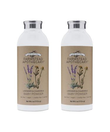 Farmstead Apothecary 100% Natural Baby Powder (Talc-Free) with Organic Tapioca Starch, Organic Chamomile Flowers, Organic Calendula Flowers, Lavender & Chamomile 4 oz (Pack of 2) 4 Ounce (Pack of 2)
