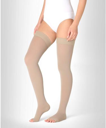 Pani Teresa Medica Medical Thigh Compression Stockings for Men & Women - Class 2 23-32 mmHg - Open Tip Thrombosis Socks - Ideal Support for Travel - Size A - Buy Online on GoSupps.com