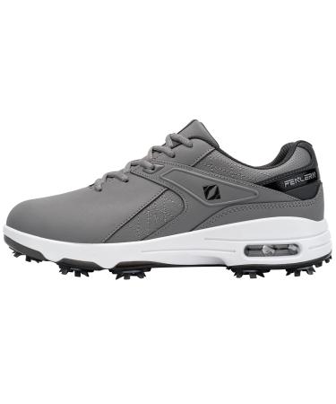 FENLERN Men's Golf Shoes Non-Slip Water-Resistant Lightweight Size 7-15 7 Grey White