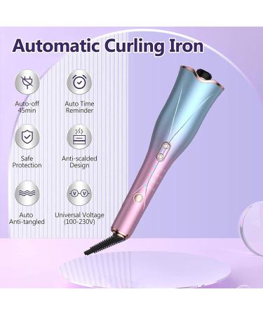 Yuehuam Auto Hair Curler Automatic Curling Iron Wand with 4 Temperatures & 3 Timers Dual Voltage Auto Shut-Off Spin Iron for Hair Styling Blue/Purple Gradient - Buy Online on GoSupps.com