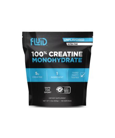 Fluid Creatine - 100% Creatine Monohydrate Powder Unflavored Informed Sport Certified 5g per Serving (100 Servings) 100 Serving Bulk Bag