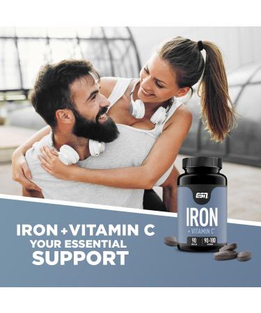 ESN Iron + Vitamin C Tablets | 90 Count | Boost Energy & Immune Support | Anti-Tired Effect | Tested Quality - Made in Germany - Buy Online on GoSupps.com