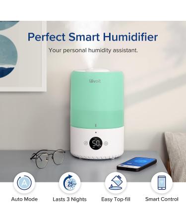 LEVOIT Smart Cool Mist Humidifier with Essential Oil Diffuser and Auto Humidity Adjustment - Ideal for Bedroom, Nursery, and Plants - Remote Controlled - Ultrasonic Technology - 3L Capacity - Green - Buy Online on GoSupps.com