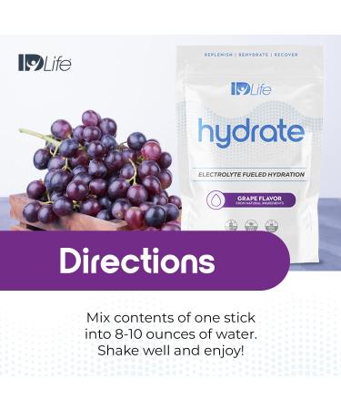IDLife Grape Hydrate Drink Powder - Instant Electrolyte Fueled Hydration with Vitamins, MCTs & Minerals for Vital Nutrients - 15 Sticks per Bag - Buy Online on GoSupps.com