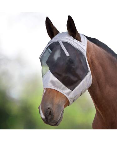 Harrison Howard Caremaster thick fleece upholstery Transparent fine mesh horses fly mask UV protection standard silver/black warm blood (l) silver/black - Buy Online on GoSupps.com