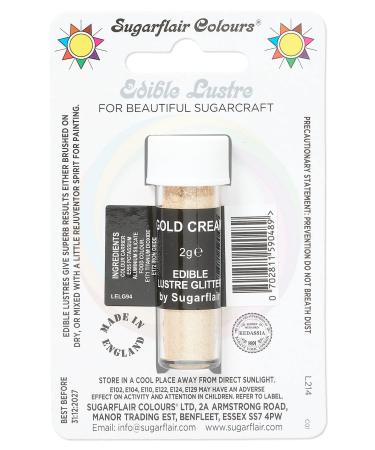 Sugarflair Gold Cream Edible Lustre Glitter Add a Lustrous Shine to Cakes or Decorations. Brush On or Add Rejuvenator to Create Eye-Catching Edible Paint - 2g