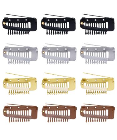 12pcs Wig Clip with Safety Pins 10-Teeth Hair Extension Snap Clips in Invisible Strong Wig Combs to Secure Wig no Sew Chunni Grip Dupatta Setting Clips for Girls Women Wig Headscarf Hijab & Tikka
