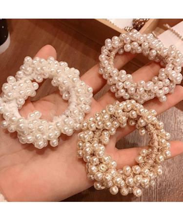 Brinie Pearl Hair Ties Champagne Elastic Hair Scrunchies Stretchy Hair Bands Bead Hair Ropes Hair Accessories for Women and Girls (Pack of 3) (set1) - Buy Online on GoSupps.com