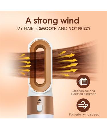 5-in-1 Multi Hair Dryer Styler - High-Speed Ionic Brush for Curling Volumizing & Straightening | Professional Salon Tool (Gold & White - Buy Online on GoSupps.com