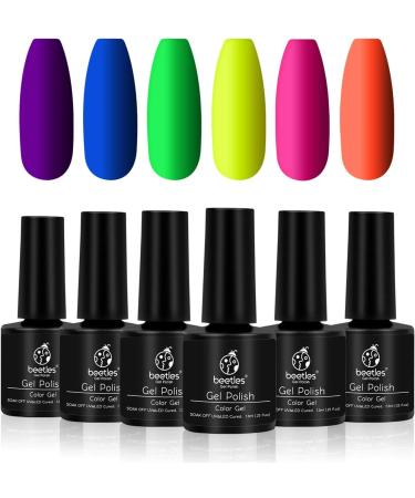 Beetles Neon Gel Nail Polish Set - 6 Colors Neon Orange, Hot Pink, Blue, Yellow, Green, Purple - Soak Off UV Gel Kit for Nails - Neon Collection - Perfect Gift - Buy Online on GoSupps.com