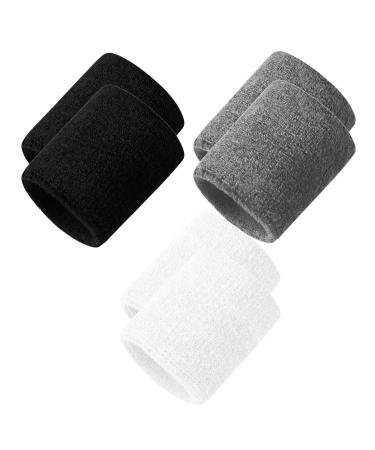 Men & Women Wristbands Terry Cloth Moisture Wicking for Sports Tennis Gym Work Out Black White Gray-3 Pack