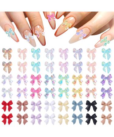 HINZIC 240 Pcs Aurora Bow Nail Charm 3D Bows Nail Charm Colorful Bowknot Nail Charm for Acrylic Nails Cute Butterfly Nail Pearl Resin Nail Rhinestone Glitter Nail Accessories for Nail Art Crafts Colorful Nail Bow