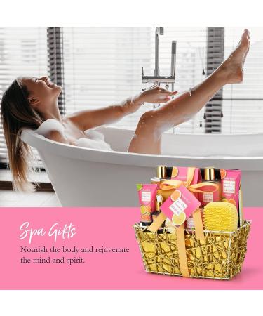 Citrus & Pink Grapefruit Spa Gift Basket for Women - 16 Pcs Self Care Kit including Bubble Bath, Massage Oil, Bath Salt, Bath Bombs - Luxury Birthday Gift - Buy Online on GoSupps.com