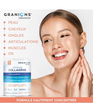 GRANIONS Complexe Collagene et Acide Hyaluronique - GRANIONS Collag ne N 1 en Pharmacies - Coenzyme Q10 + Vitamine C + Selenium - Action 6 en 1 - Poudre - Go t Neutre 21 Jours Complexe Collag ne en Poudre - Buy Online on GoSupps.com