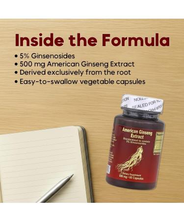 Nu-Health American Ginseng Extract 500 mg Capsules Standardized to 5% Ginsenosides Natural Energy & Focus Support Premium Herbal Supplement 60 Capsules - Buy Online on GoSupps.com