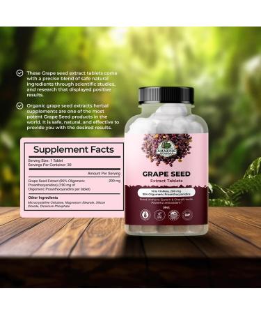 Amazing Botanicals Grape Seed Extract Tablets 30ct - 200mg Maximum Strength 95% Proanthocyanidins Standardized Extract - Immune System Booster - Antioxidants Supplement for Overall Health - Buy Online on GoSupps.com