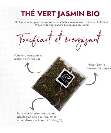 CAF S FOLLIET - Organic Jasmine Green Tea - Jasmine Flowers - Toning & Reboosting - Individual Bag - 24 Sachets - Buy Online on GoSupps.com