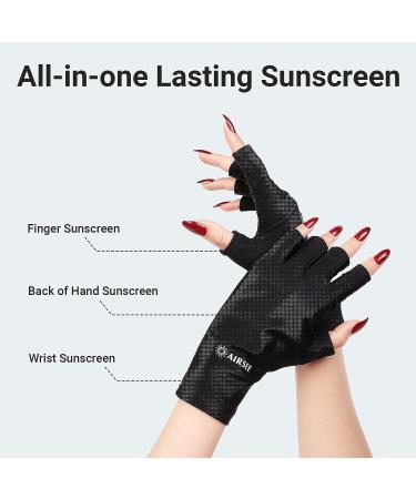 AIRSEE Anti UV Gloves | UPF50+ Protection for Nail Lamp Manicures | Fingerless Gloves for Women - Black - Buy Online on GoSupps.com
