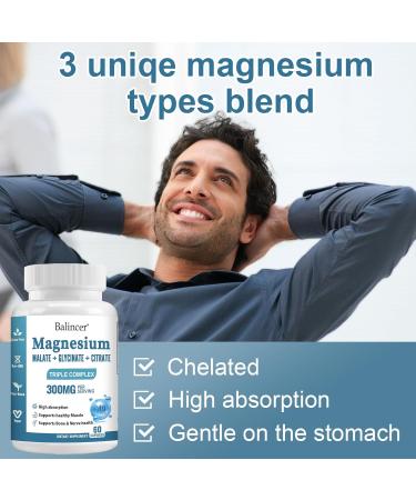 Triple Magnesium Complex 300 mg Magnesium Glycinate Malate Citrate for Easy Absorption Magnesium Complex Supplement Support Muscle Nerves Energy and Heart Health Non-GMO 60 Capsules - Buy Online on GoSupps.com