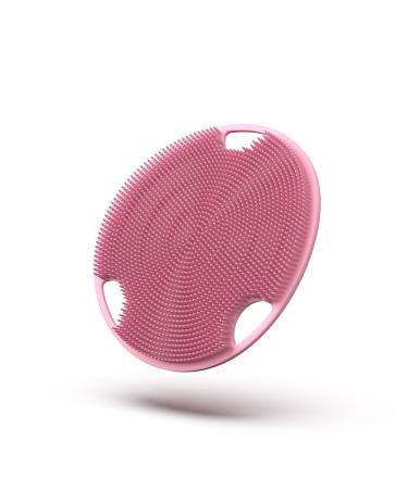 Boie USA Flat Body Scrubber - Soft Silicone-Like Exfoliating Shower Scrubber & Body Cleansing Brush - Stick-to-Wall Loofah Replacement - Antimicrobial Body Exfoliator for All Skin Types - Pink