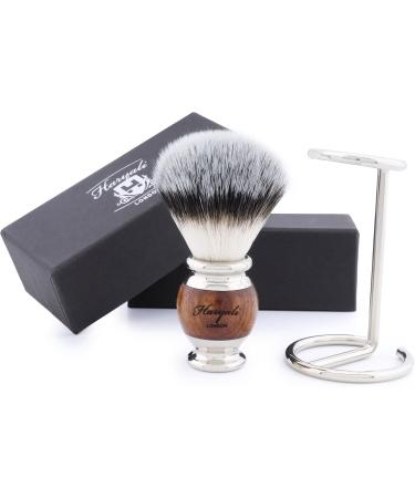 Haryali London Sustainable Shaving Brush Set | Synthetic Silver Tip Brush Stainless Steel Rack & Wood Handle | Eco-Friendly Razor for Men & Women - Buy Online on GoSupps.com