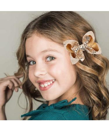 Cute Gold Sparkly Glitter Sequin Hair Bows - Pack of 2 for Little Girls - Buy Online on GoSupps.com