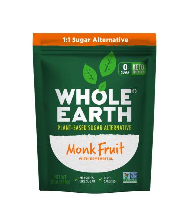 WHOLE EARTH Monk Fruit Sweetener with Erythritol, Plant-Based Sugar Alternative, 12 Ounce Pouch Monk Fruit 12 Ounce (Pack of 1)