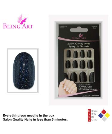 Shop False Nails Bling Art Gel Polished Glitter - 24 Dark Beauty Artificial Nails with Glue | International Shipping - Buy Online on GoSupps.com