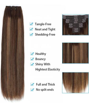 Hair Extensions Straight Clip In Hair Extensions Human Hair Extensions P4/27 Medium Brown Mixed Blonde Full Head Clip Ins Natural Hair With 18 Clips Natural Human Hair(18inches) 18inches 120g/Set - Buy Online on GoSupps.com
