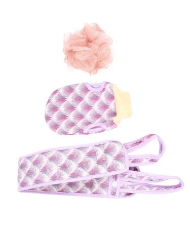 1 Set/3pcs Bath Towel Set Lotion Gloves Bath Sponge Bath Scrubber Back Applicator Band Scrubs Set Back Washer for Shower Back Scrubber Bath Strap Towel Back Deep Cleaning Tool Mesh Purple