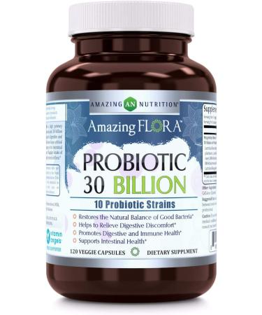 Amazing Flora Probiotic 10 Strain - 30 Billion CFU - 120 Count - Digestive Health Supplement - Buy Online on GoSupps.com
