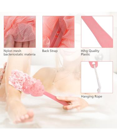 Back Scrubber Brush Shower Loofah for Men or Women 17 Body Scrubber Long Handle Sponge with Bath Brush Net Soft Mesh Back Washer Exfoliating and Removing Dead Skin Bath Scrubber (Pink) - Buy Online on GoSupps.com