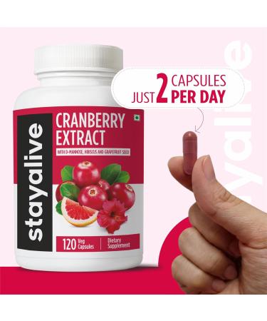 STAY ALIVE Cranberry Pills for Women and Men 1000mg with D-mannose, Hibiscus and Grapefruit Seed Extract, 120 Count, D-mannose Cranberry Supplement, Vegan, Non-GMO & Gluten-Free Powder Capsules - Buy Online on GoSupps.com