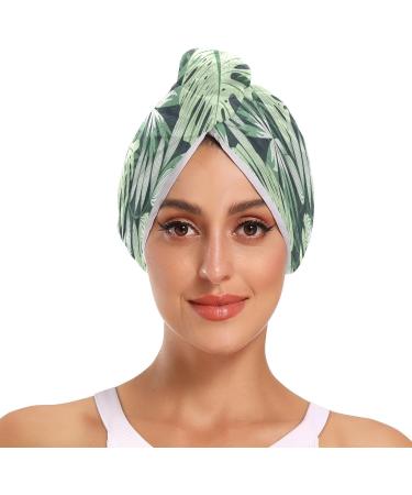 Tropical Leaves Dry Hair Cap & Quick Drying Towel Set - Super Absorbent Soft Comfortable | 2 Piece with Button Headband - Perfect for All Hair Types - Buy Online on GoSupps.com