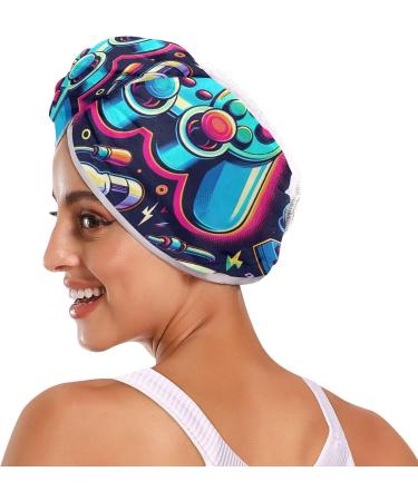 Bright Pattern Joystick Hair Towel 2 Pack - Super Absorbent Quick Dry Turbans for Women & Girls - Buy Online on GoSupps.com