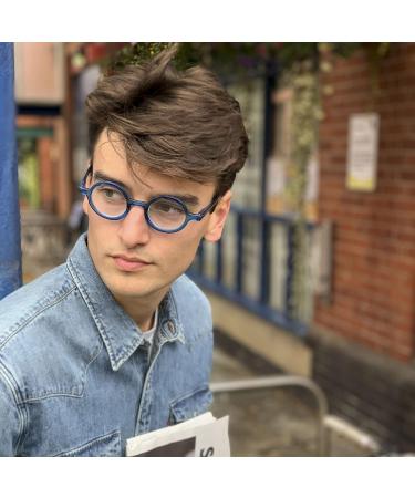 LONDON MOLE Transparent Blue Reading Glasses 2.0x | Round Cool Readers with Spring Hinges | Stylish Unisex Eyewear - Buy Online on GoSupps.com