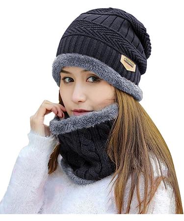 HINDAWI Winter Hat Scarf Gloves Set for Women - Black | Knit Skull Cap, Touch Screen Mittens, Circle Scarves | Slouchy Beanie Snow Accessories - Buy Online on GoSupps.com