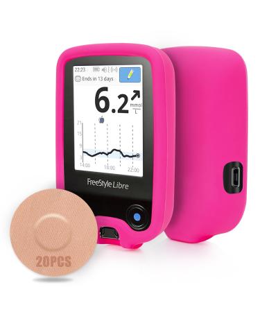 YOUSHARES Libre 2 Reader Silicone Case with 20 Packs Libre 2 Sensor Covers Waterproof Anti-Drop Scratches Protective Case for Adhesive Patches Sensor (Pink)