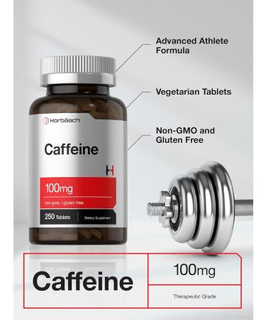 Horbäach Caffeine Pills 100mg - 250 Vegetarian Tablets | Non-GMO Gluten Free Supplement for Energy Boost - Buy Online on GoSupps.com