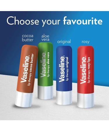 Vaseline Lip Therapy | Moisturizing Lip Balm | Set of 4 Sticks Rosy Original Cocoa Butter and Aloe Vera (Set of 4 Lip Stick - Buy Online on GoSupps.com